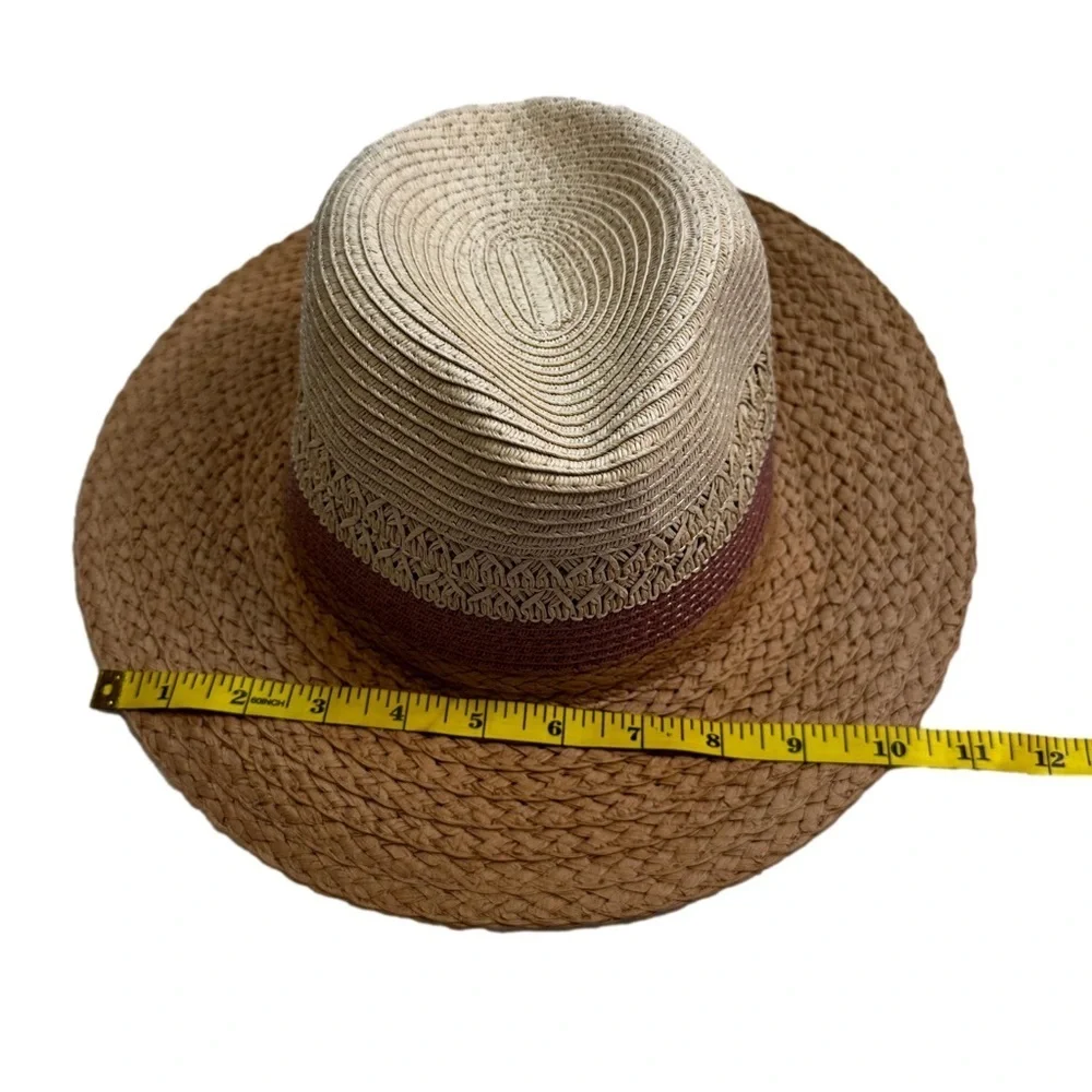 David & Young Packable Mixed Straw Fedora Hat One Size Fits Most Tan/Mauve NEW